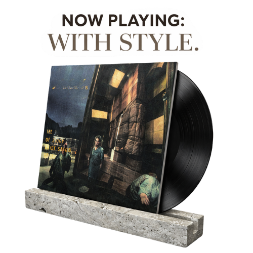 Storm Grey Travertine 'Now Playing' Vinyl Record Display Stand