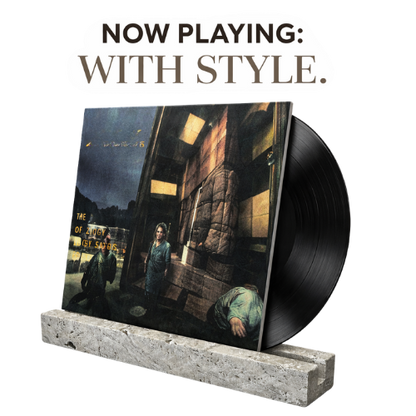 Storm Grey Travertine 'Now Playing' Vinyl Record Display Stand
